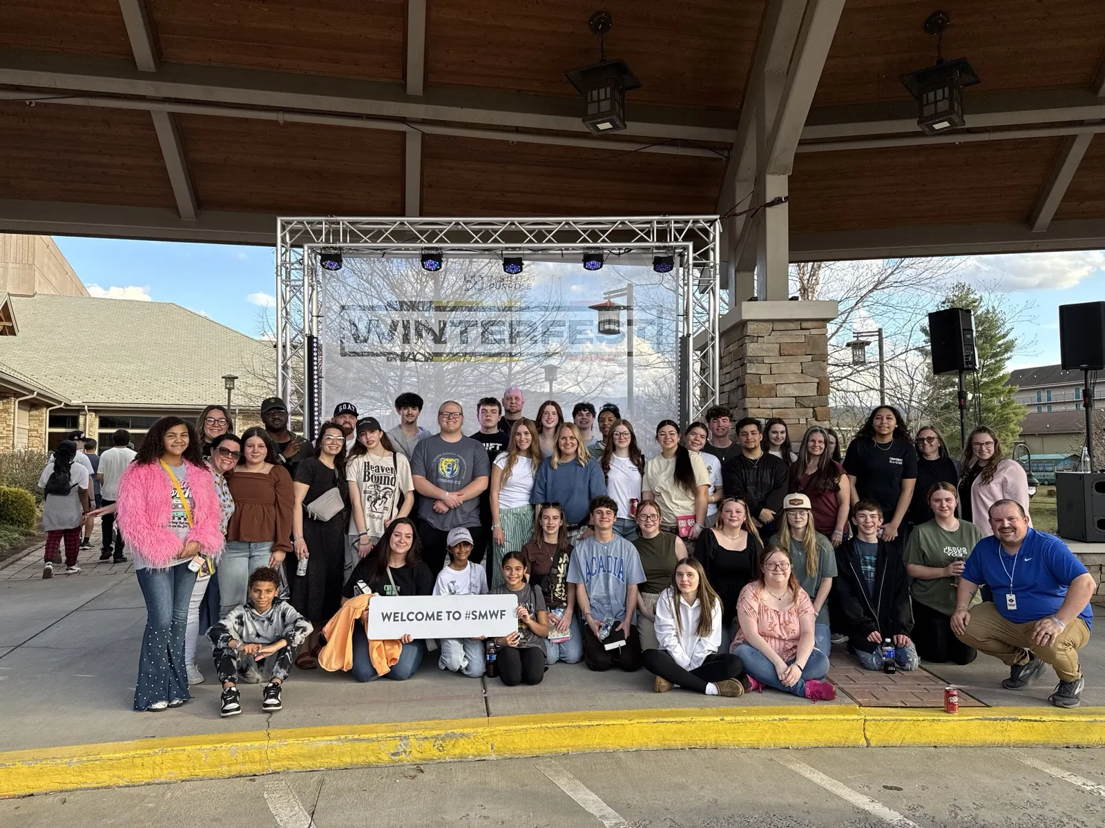 The youth group together on a trip